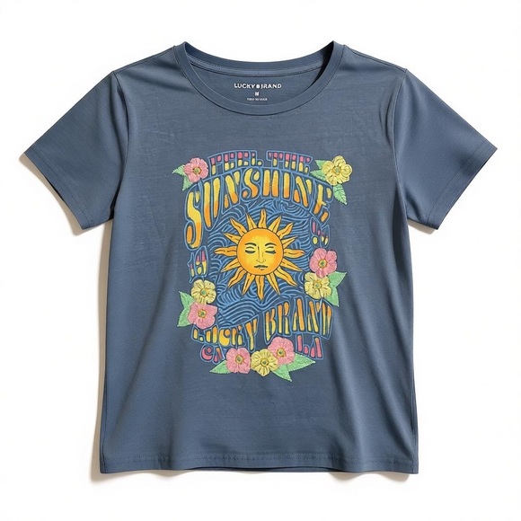 Lucky Brand Feel The Sunshine Embroidered Cotton Tee - Picture 2 of 4